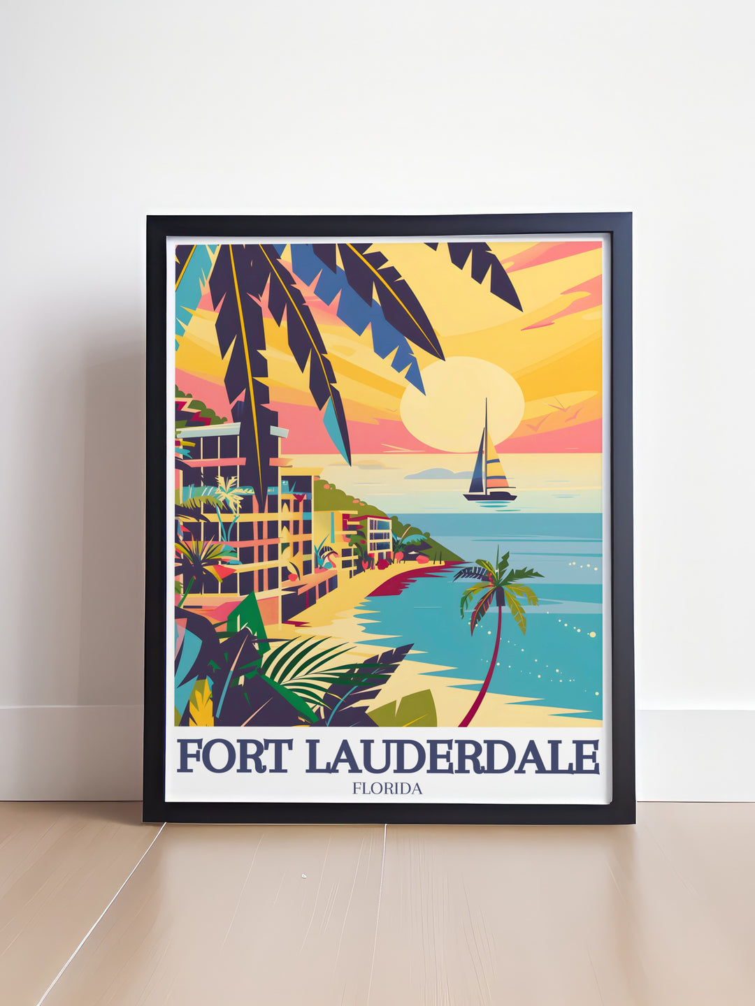 Lauderdale Beach Travel Print featuring the golden sands and peaceful shoreline of Fort Lauderdale Beach, bringing a piece of tropical paradise into your home. A must have for beach lovers and travelers.