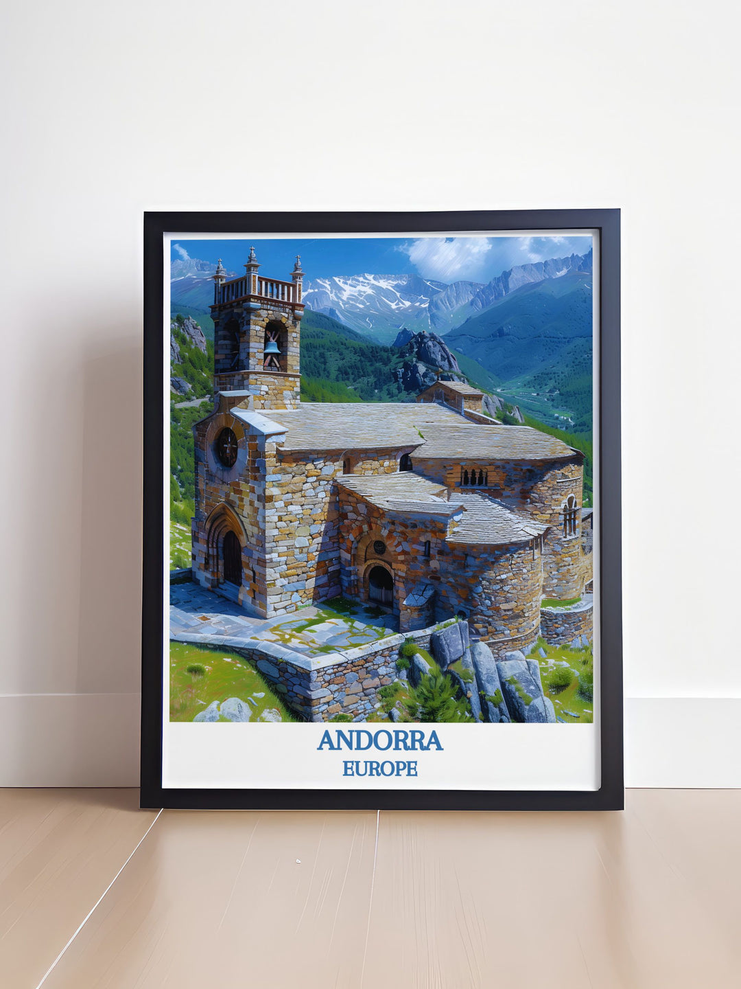 Home decor print of Sant Joan de Caselles Church, showcasing the architectural beauty and historical significance in a serene setting.