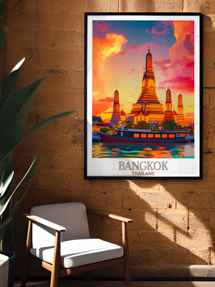 Wat Arun Modern Decor featuring a contemporary representation of Bangkoks historic temple ideal for adding a touch of elegance and tranquility to your living room or office space