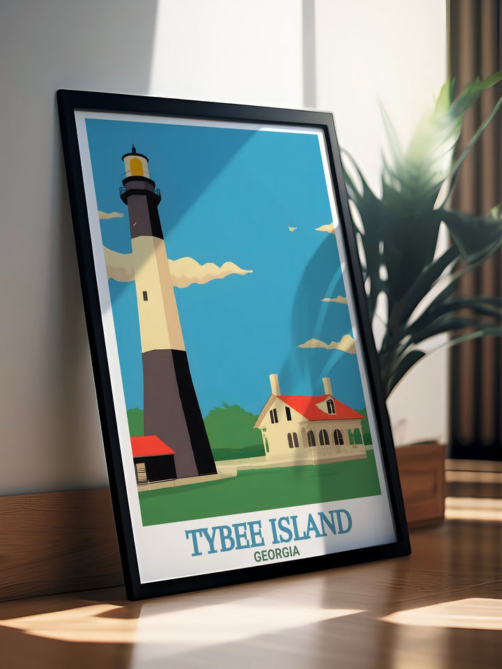 Modern Tybee Painting of Tybee Island Light Station and Museum perfect for those who appreciate sleek and stylish home decor adding a touch of historical charm to any space.