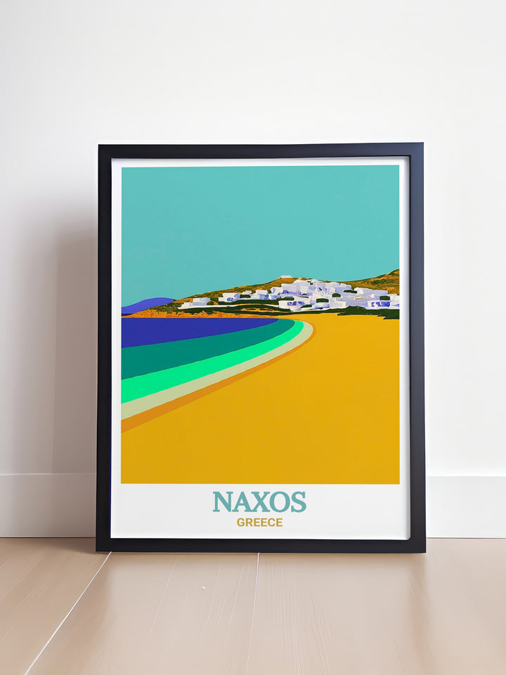 Agios Georgios Beach Modern Print from Naxos Greece a stunning addition to your home living decor this Naxos travel poster captures the vibrant colors and peaceful landscapes of the island making it an ideal focal point for your living space