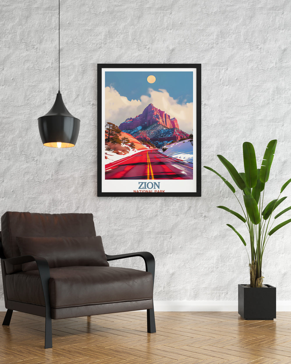 Zion Canyon Scenic Drive framed print showcasing the dramatic beauty of Zion National Park. A stunning piece of wall art for elegant home decor and a thoughtful gift for nature lovers.