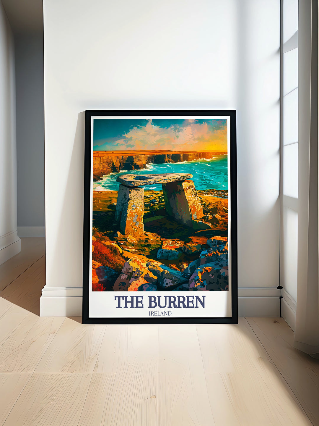 Stunning art print of Burren National Park and Poulnabrone Dolmen Wild Atlantic Way in County Clare showcasing the natural beauty of Irelands rugged landscape perfect for wall decor and a thoughtful gift