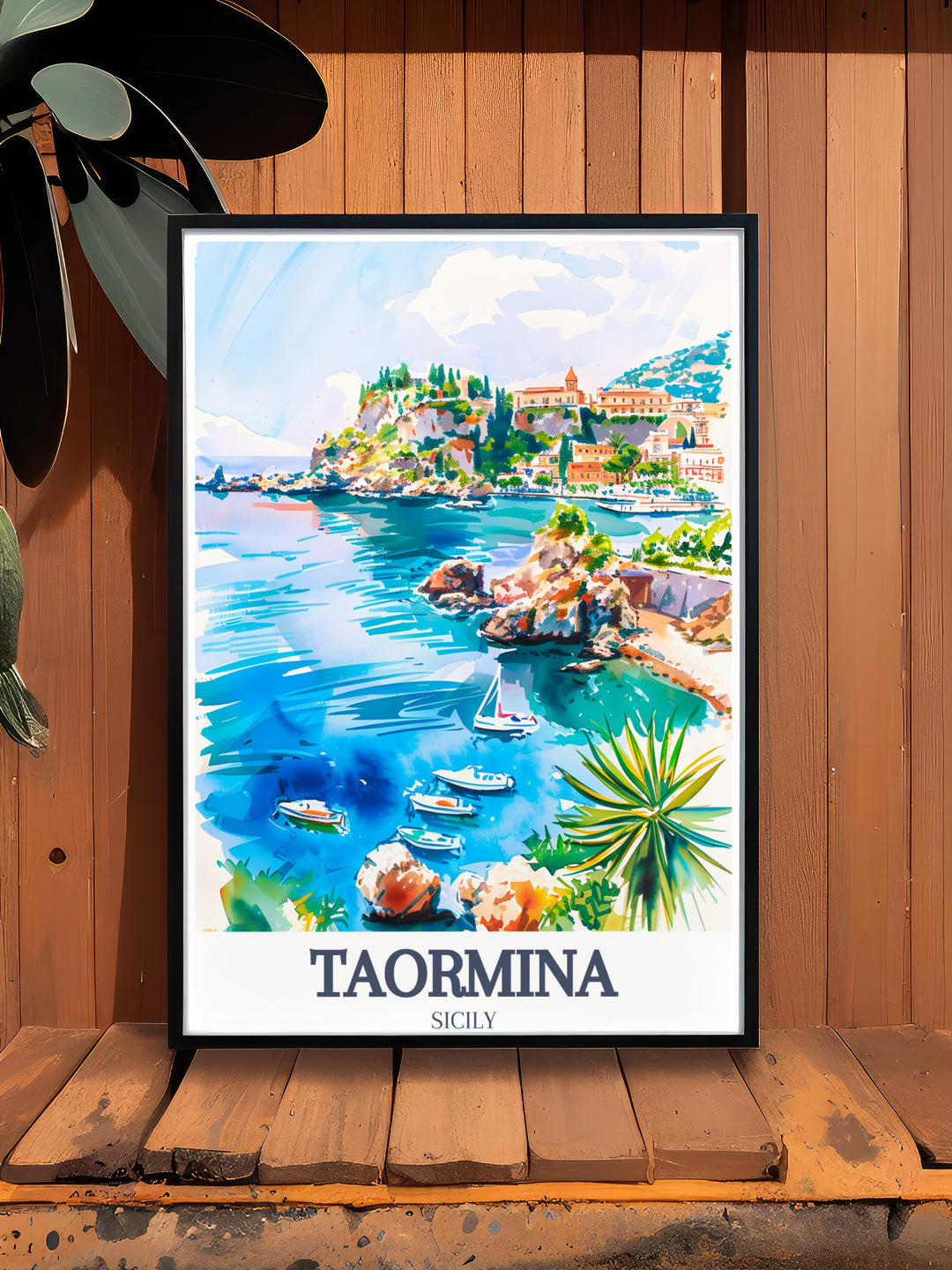 Modern Italy wall decor with Taormina Beach and Isola Bella. This stunning art print brings the beauty of Taorminas beaches and Isola Bella into your home.