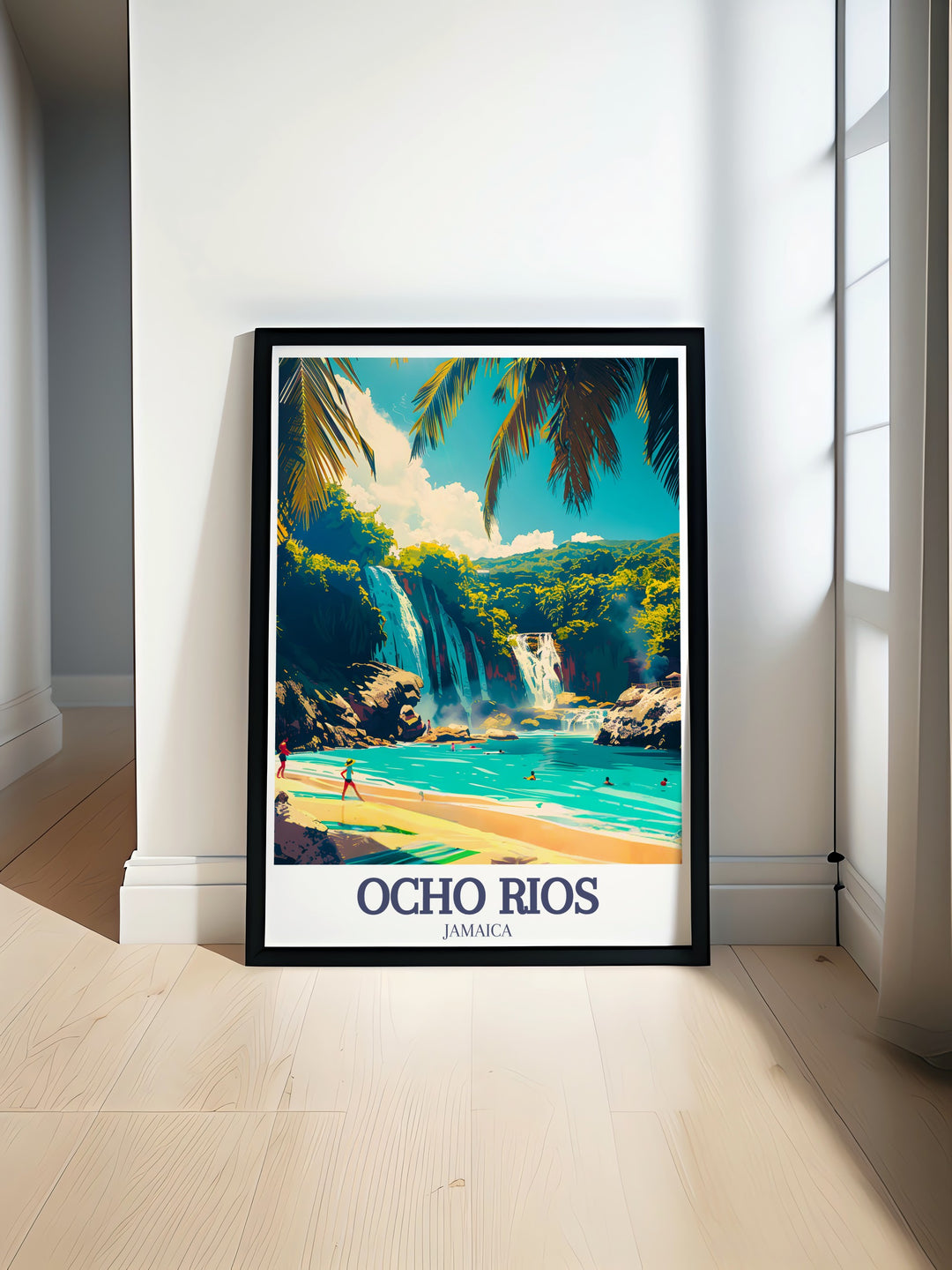 Experience the allure of Jamaica with this canvas print of Dunns River Falls, showcasing the cascading waters and lush greenery that define this iconic Ocho Rios landmark. The rich colors and detailed portrayal make this wall poster an ideal addition to any nature lovers collection.