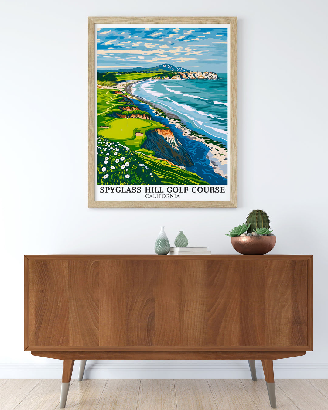 Spyglass Hill canvas art displaying the exciting scenery and lush greenery along The Black Spot at Spyglass Hill Golf Course in Del Monte Forest, California. Enhance your wall decor with these exquisite travel canvas prints from Spyglass Hill. Perfect for adding a touch of sophistication to any room, these art pieces showcase the vibrant landscapes of the course.