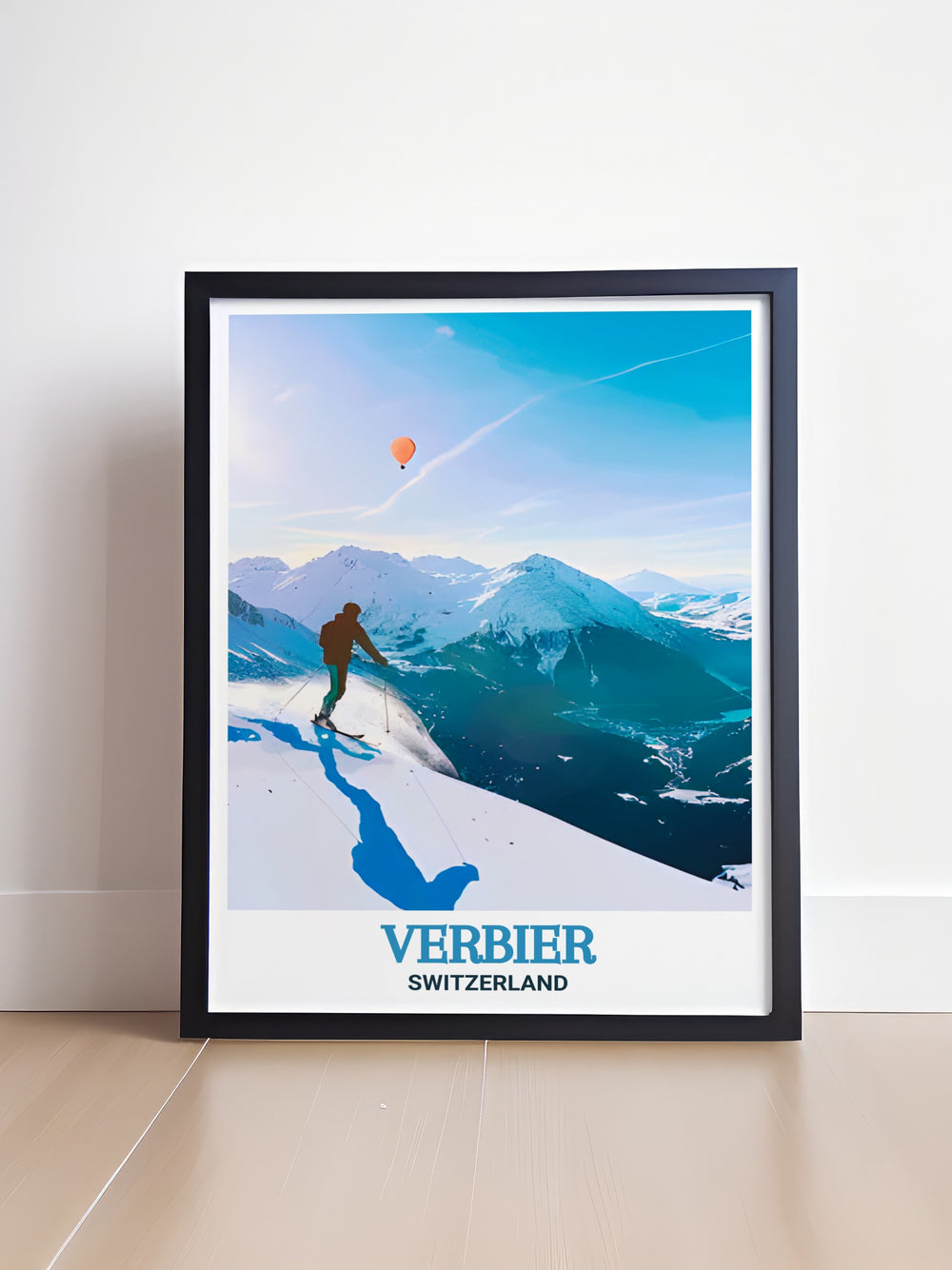 A vintage Verbier Ski Resort poster, perfect for skiers and snowboarders alike. This Swiss Alps travel print brings the adventure and beauty of Switzerlands winter sports scene into your home.