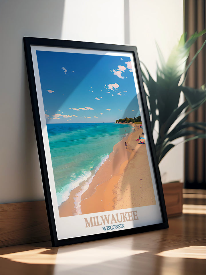 Detailed Lake Michigan framed print showcasing calming lake views and natural beauty ideal for creating a sophisticated and tranquil atmosphere