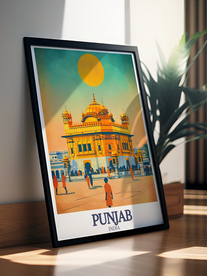 Vibrant Golden Temple, Amrit Sarovar photo art showcasing the stunning details and serene beauty of Punjabs most revered temple ideal for travel enthusiasts and art lovers looking for unique wall decor.