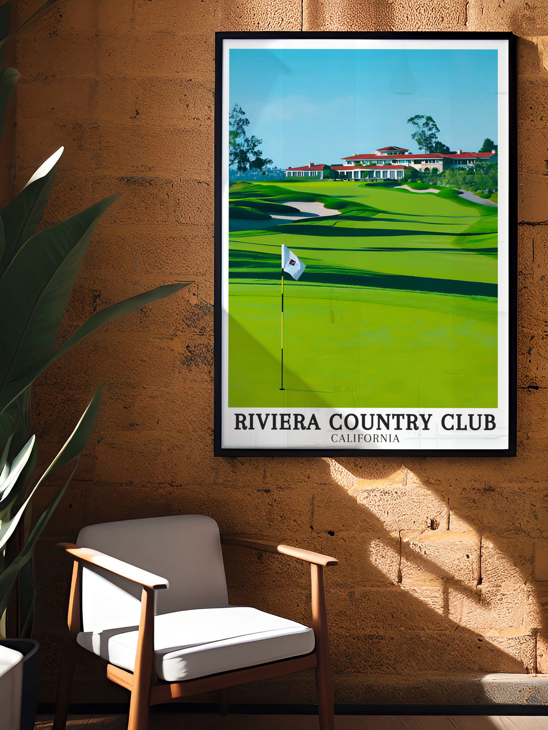 A Riviera Country Club canvas art featuring the 18 hole course, the scenic Pacific Palisades, and the stately Riviera Club House. This artwork is perfect for those who love golf and appreciate the elegance of one of the sports most iconic courses.