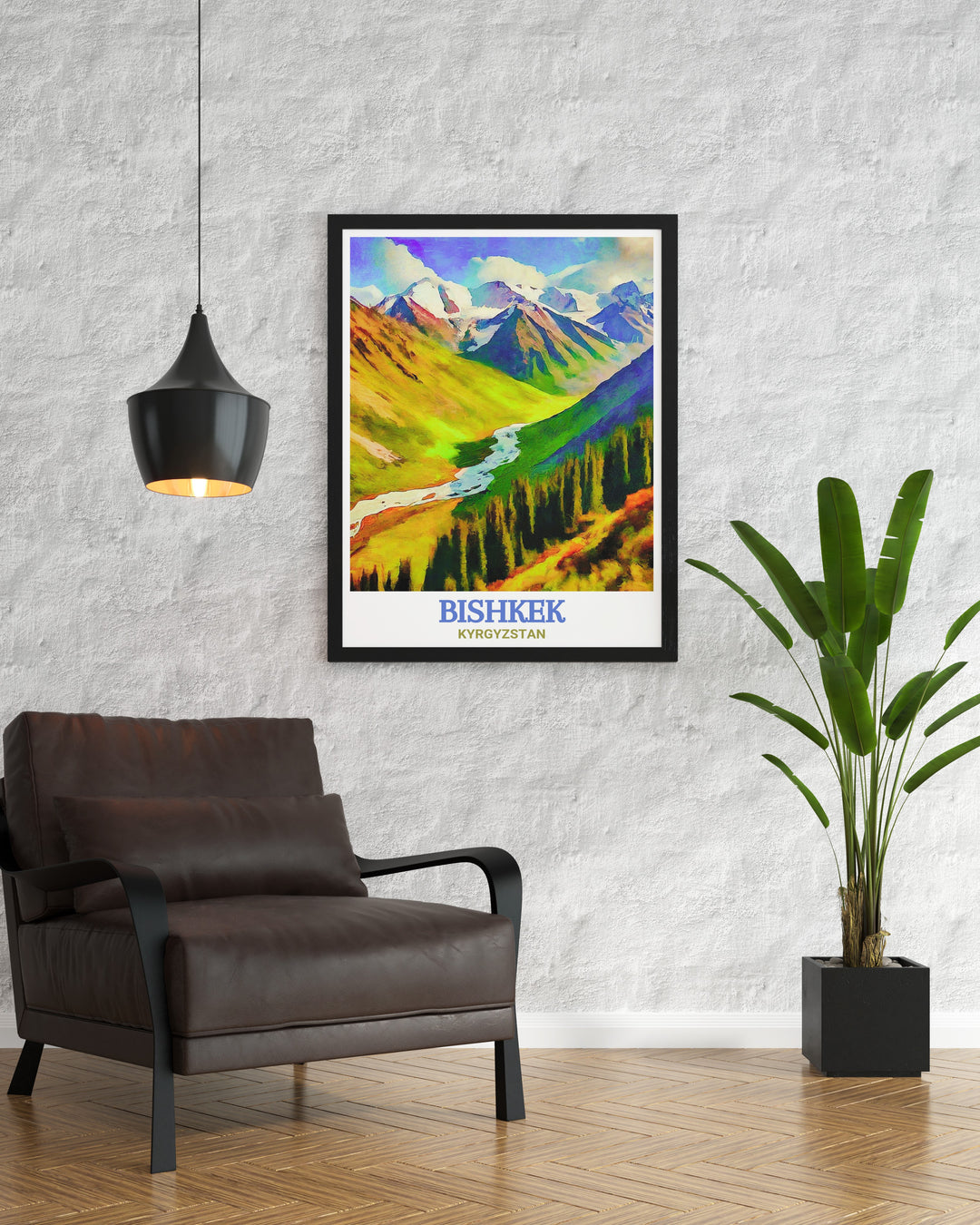 The Ala Archa Wall Poster captures Kyrgyzstans famed national park in all its glory, featuring dramatic peaks and serene valleys. This poster is ideal for those who appreciate the great outdoors and want to bring a piece of nature into their living space.