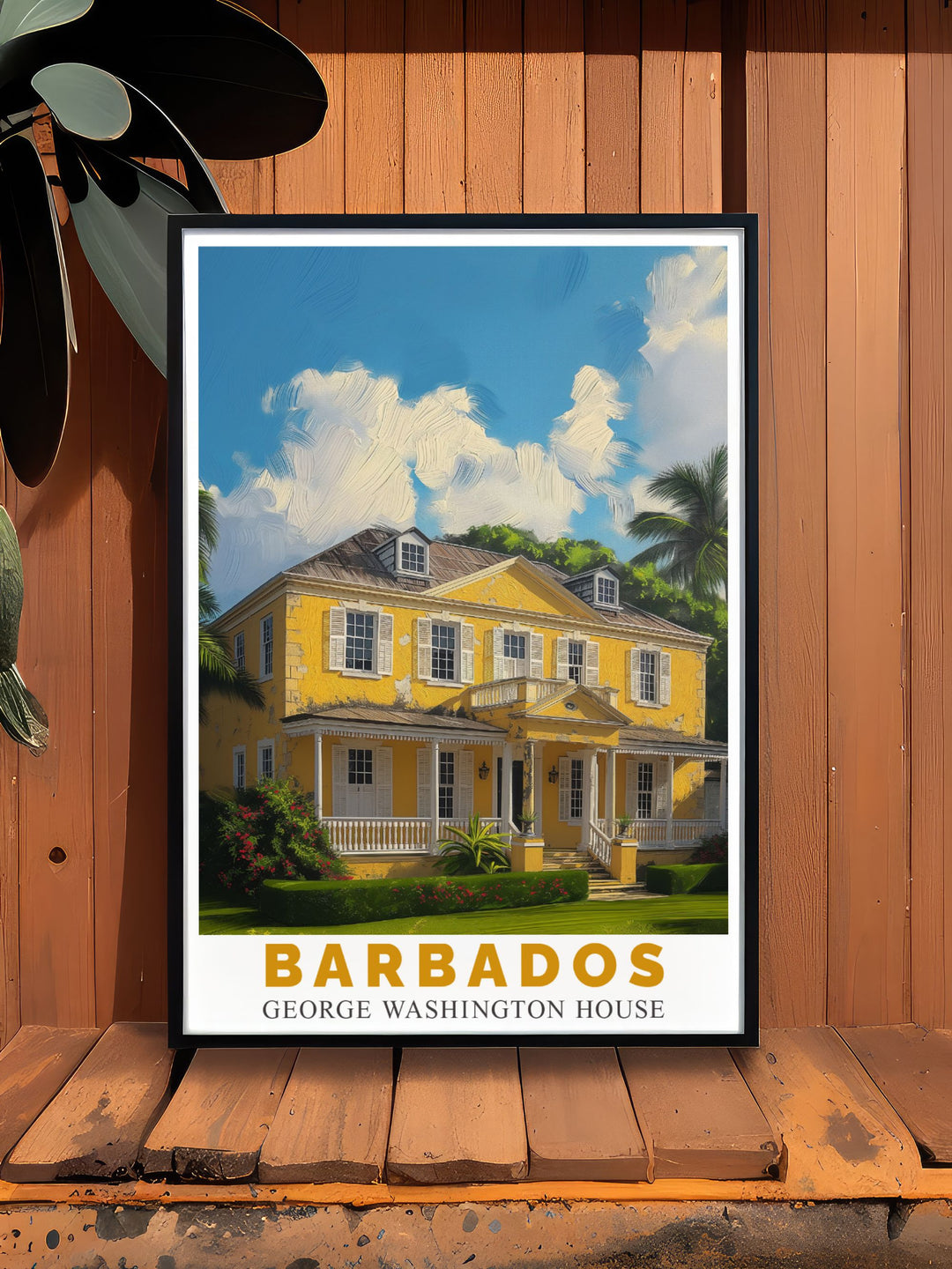 Poster of George Washington House in Barbados highlighting its architectural beauty and historical significance, capturing the essence of the islands colonial history and its connection to American heritage.