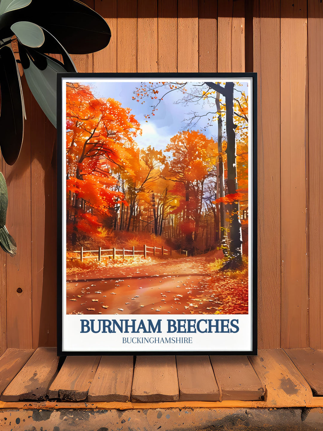 Illustrated with care, this travel poster brings to life the scenic beauty of Burnham Beeches and the historical allure of Hartley Court Moat, ideal for enhancing any room with the UKs vibrant and diverse landscapes.
