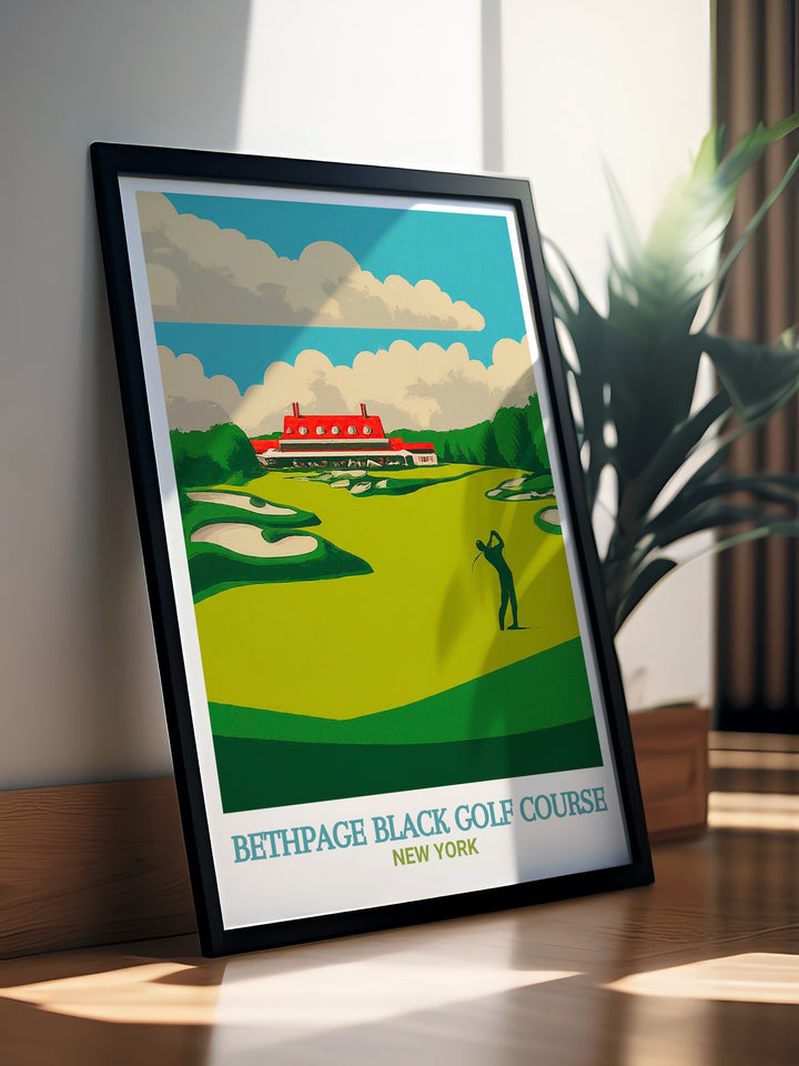 A vibrant and detailed canvas print of Bethpage Black Golf Course, capturing the beauty of its iconic layout. Perfect for decorating a golf enthusiasts space, this art poster highlights the essence of one of the USAs most prestigious courses.