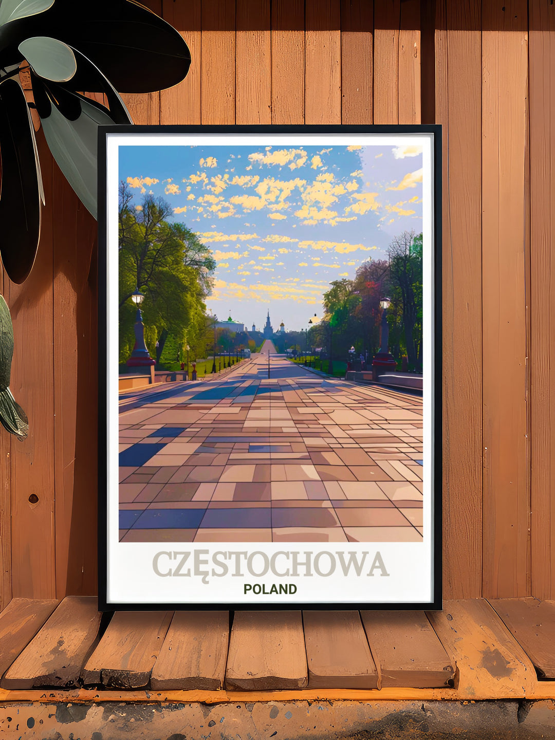 The Avenue of the Blessed Virgin Mary and its path to Jasna Góra Monastery are beautifully captured in this travel poster. A meaningful canvas art piece for those who appreciate Polish history and culture, this artwork brings Częstochowas significance into any room.