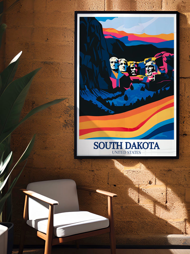 South Dakota travel print featuring Mount Rushmore National Memorial Black Hills ideal for traveler gifts and elegant additions to modern home decor