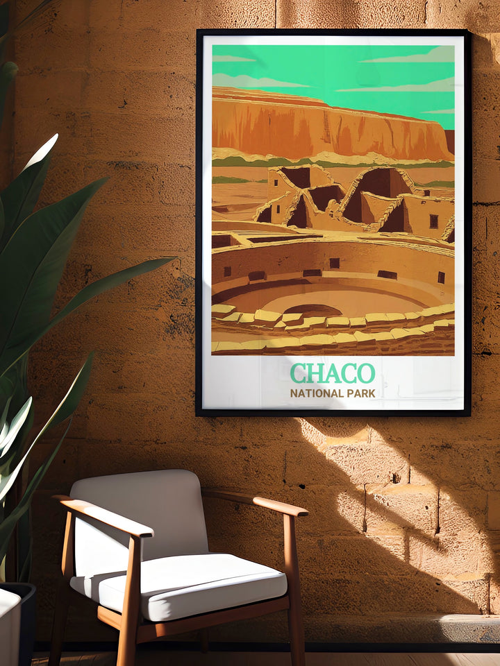 Travel print of Chaco National Park, Argentina, featuring Casa Rinconada and its surrounding landscapes. This artwork is a tribute to Argentinas cultural heritage and natural beauty, making it a great addition to any decor.