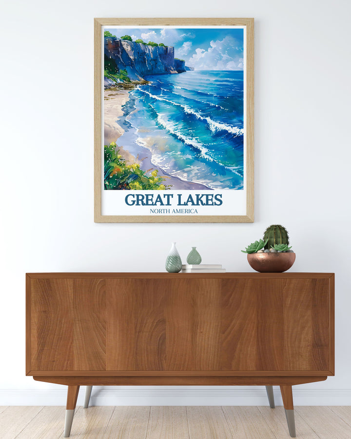 Depicting the historical significance of Lake Erie, this art print offers a glimpse into the lakes storied past and its role in American history, perfect for history enthusiasts.