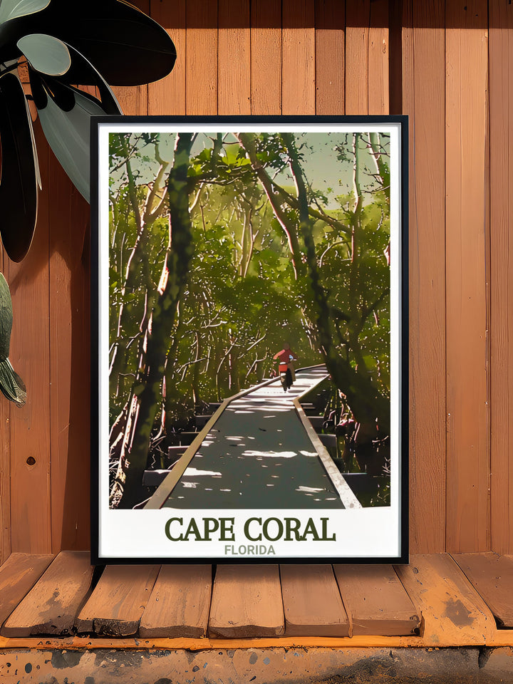 Captivating Cape Coral Poster featuring Four Mile Cove Ecological Preserve vibrant and detailed travel print perfect for adding a touch of Floridian charm to any room and a great gift for nature enthusiasts.