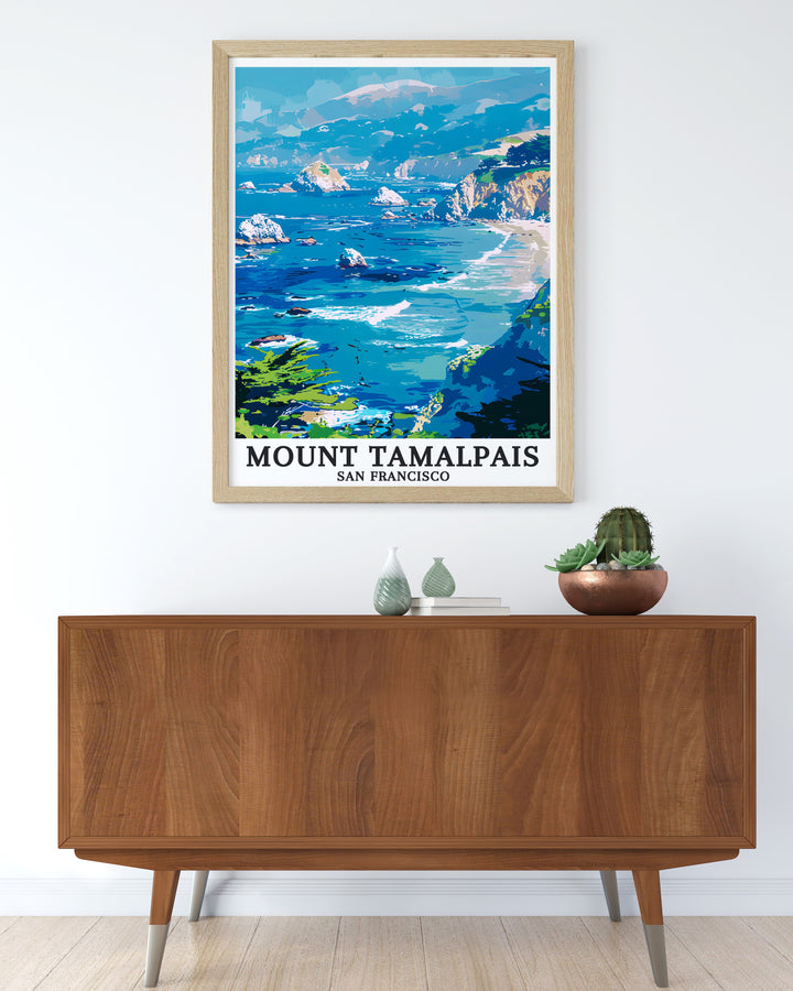 Elegant Mount Tamalpais art print with views of the Pacific Ocean and Marin Hills. A stunning addition to any home or office decor, this California artwork makes for a thoughtful gift or piece of wall art.