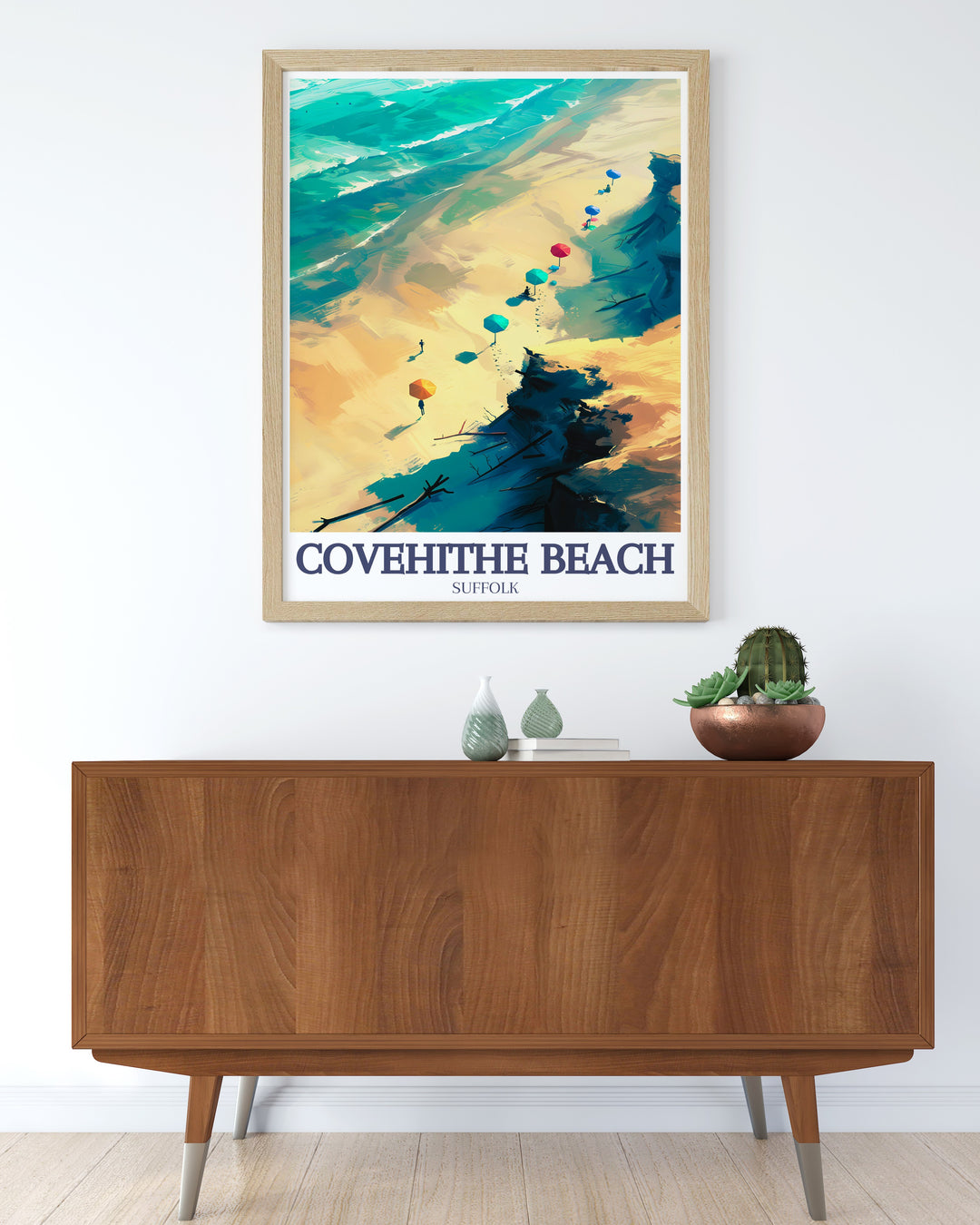 The North Sea canvas art captures the serene and raw beauty of Covehithe Beach and the surrounding UK National Nature Reserve. This travel poster blends the elements of coastal erosion, dramatic cliffs, and the North Seas vast horizon, perfect for English coast enthusiasts.