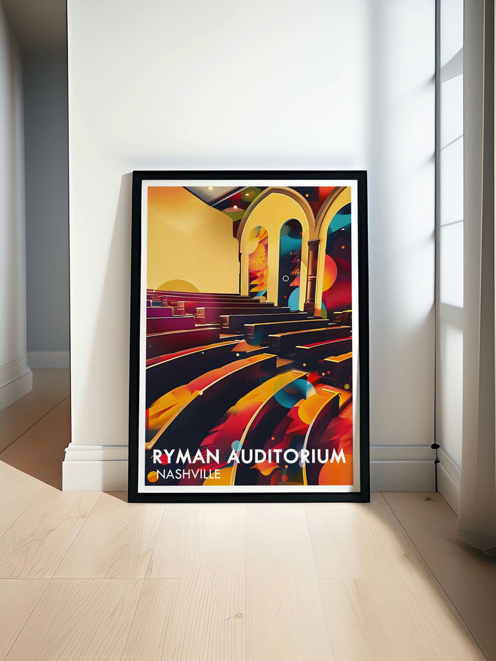 Stage and Auditorium framed prints showcasing Ryman Auditorium country music art vibrant Nashville Tennessee decor perfect for music lovers