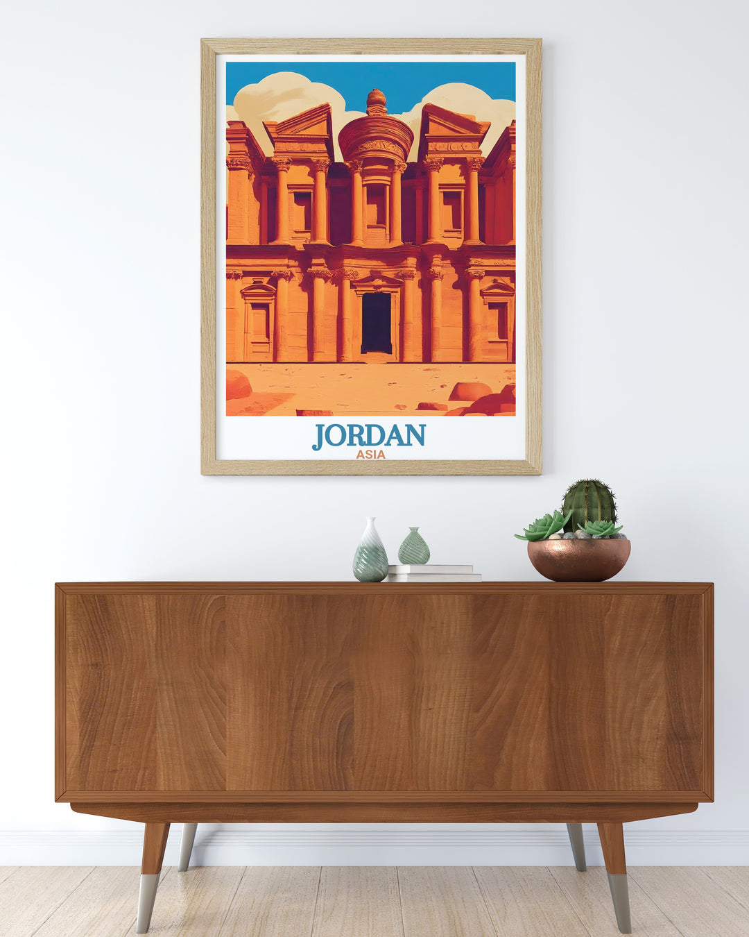 Featuring the breathtaking sandstone architecture of Petra and the modern charm of Amman, this Jordan art print highlights two of the countrys most iconic landmarks. Ideal for travelers or history lovers, this canvas art brings the magic of Jordan into your space.