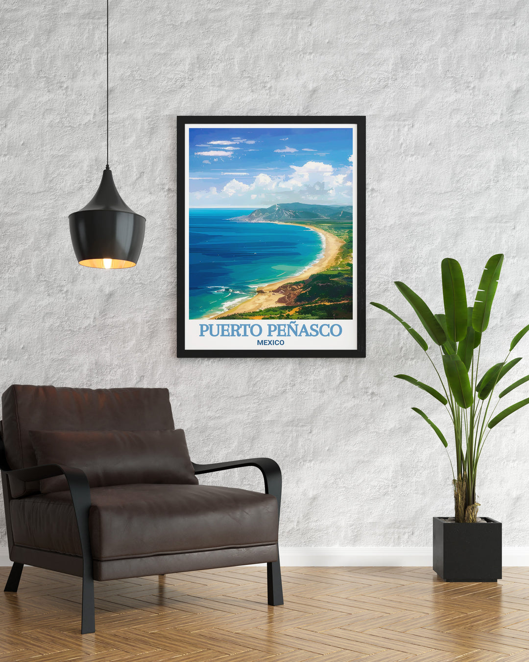 Vintage poster of Puerto Peñasco highlighting the unique landscape of Cholla Bay, capturing the natural beauty and peaceful ambiance of this coastal gem. This print is a wonderful way to celebrate the rich cultural and natural heritage of Mexicos coastline in a stylish and timeless piece.