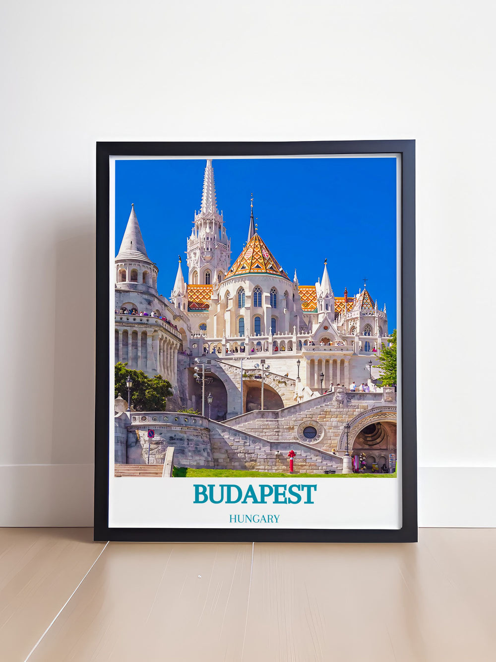 Colorful Budapest art print featuring a detailed street map with Buda Castle highlighted ideal for anniversary and birthday gifts