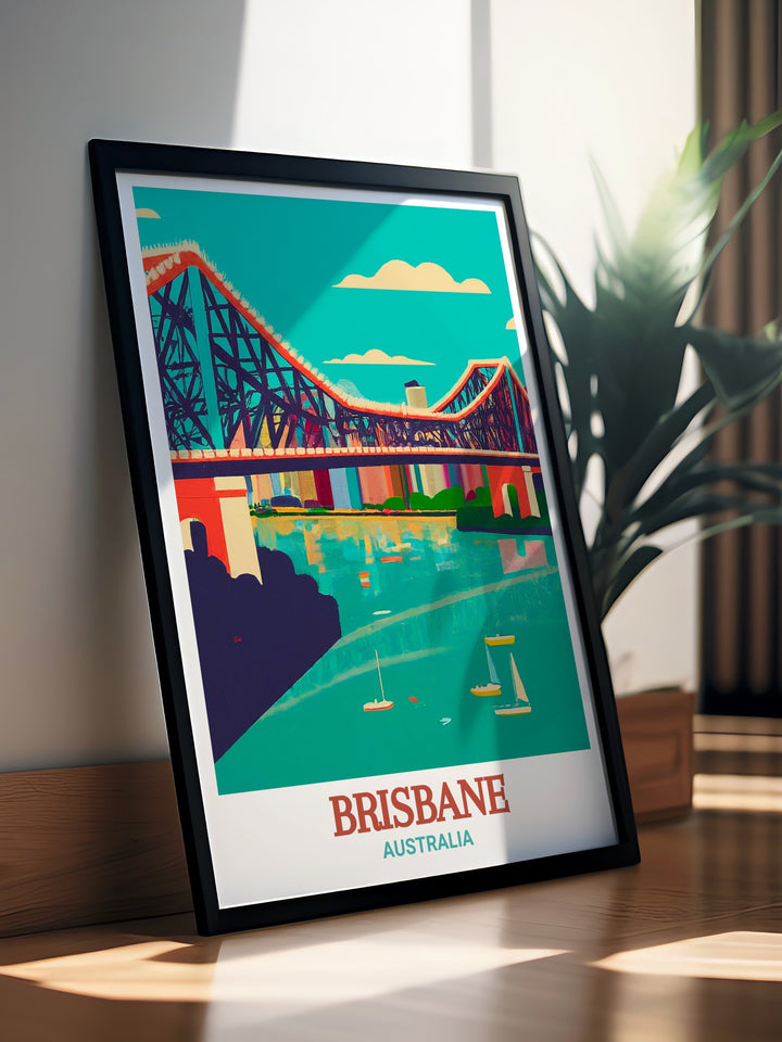 Stunning Brisbane Poster featuring Story Bridge is a perfect addition to any space needing a touch of modern elegance. This artwork showcases the bridge against the Brisbane skyline making it a striking piece of wall decor for any home or office