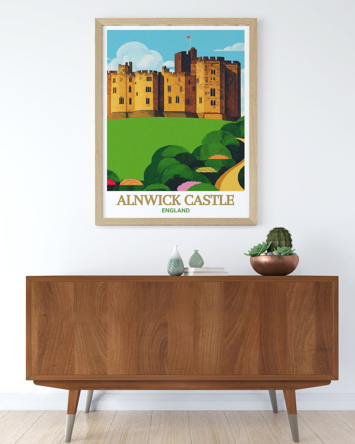 Northumberland Decor piece capturing the tranquil beauty of Englands northern landscapes with Alnwick Castle as the centerpiece. The artwork offers a serene view of Northumberland, ideal for creating a peaceful ambiance in any room