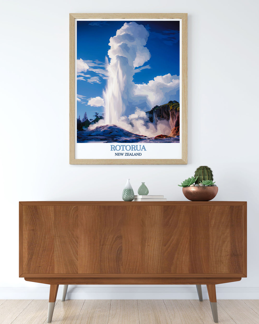Te Puia vintage print showcasing the timeless beauty of Rotorua New Zealand. A perfect addition to any art collection and an excellent gift for nature and culture enthusiasts. This print brings a vintage charm to your home decor.