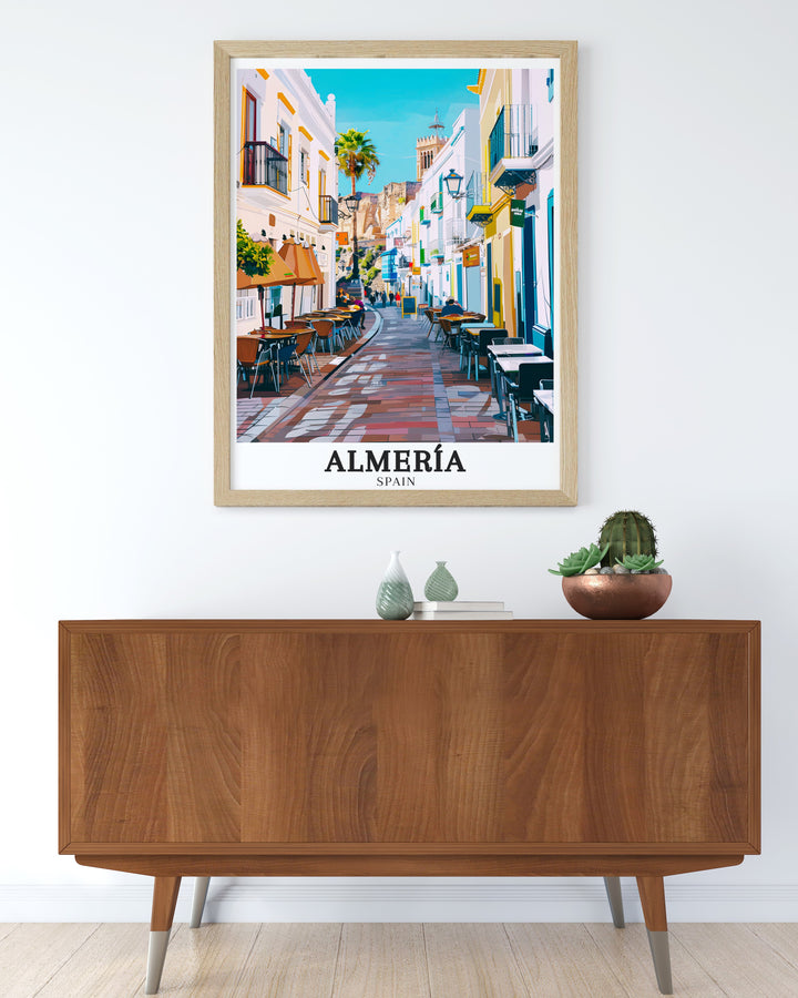 Barrio de la Chanca travel print highlighting the unique architecture and vibrant atmosphere of this Andalusian neighborhood in Almería. This print captures the essence of Spains rich cultural diversity.