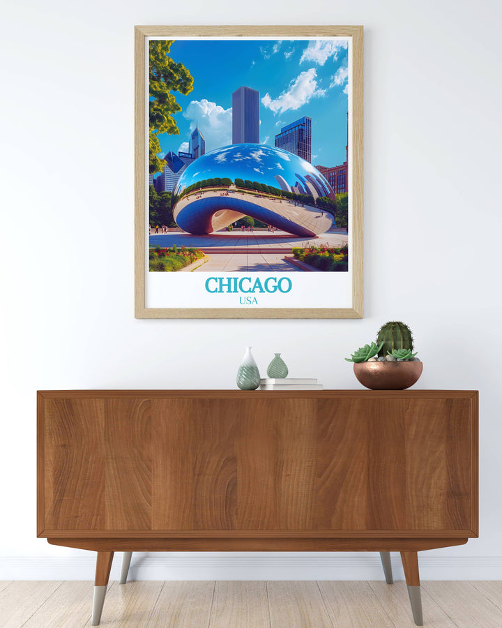 Chicago art print featuring The Bean Cloud Gate in stunning detail. This vibrant and crisp photograph is a great addition to any collection of Chicago wall art and makes a wonderful gift for travelers and art aficionados.
