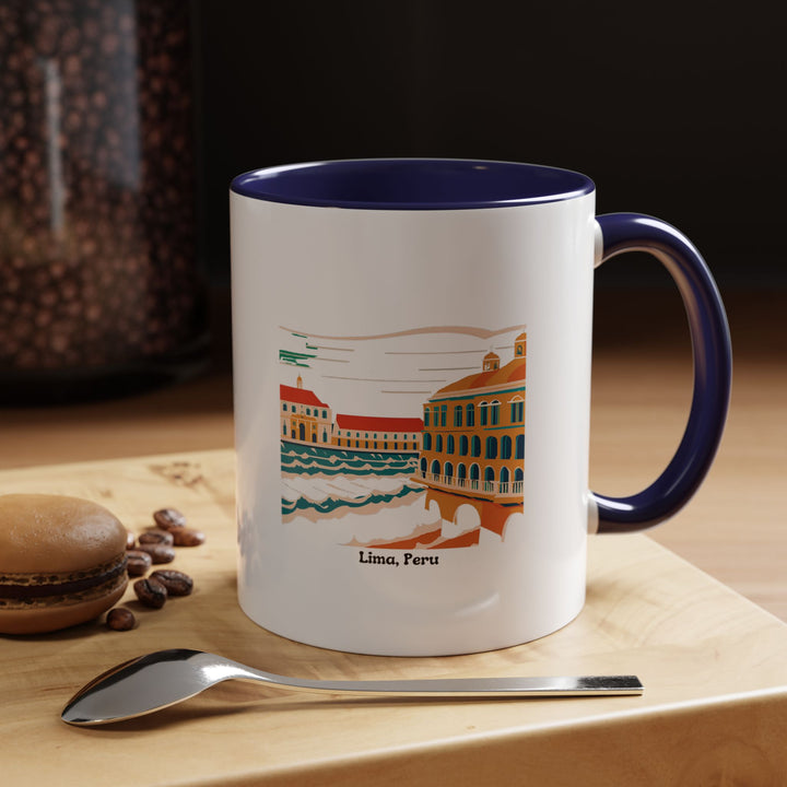 The Lima Peru Mug is a ceramic masterpiece adorned with colorful designs inspired by the vibrant spirit of Lima. Dishwasher safe and durable, it is perfect for personal use or as a meaningful keepsake for Peru lovers.