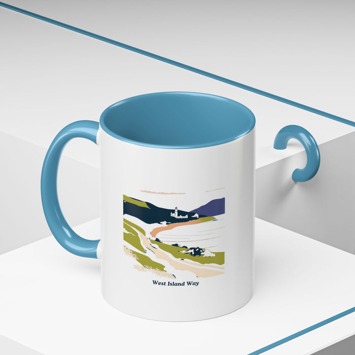 A charming West Island Way mug showcasing the natural beauty of the island trail. Ideal for your favorite hot beverage, it makes a perfect gift for those who love hiking and the outdoors. Durable and easy to clean.