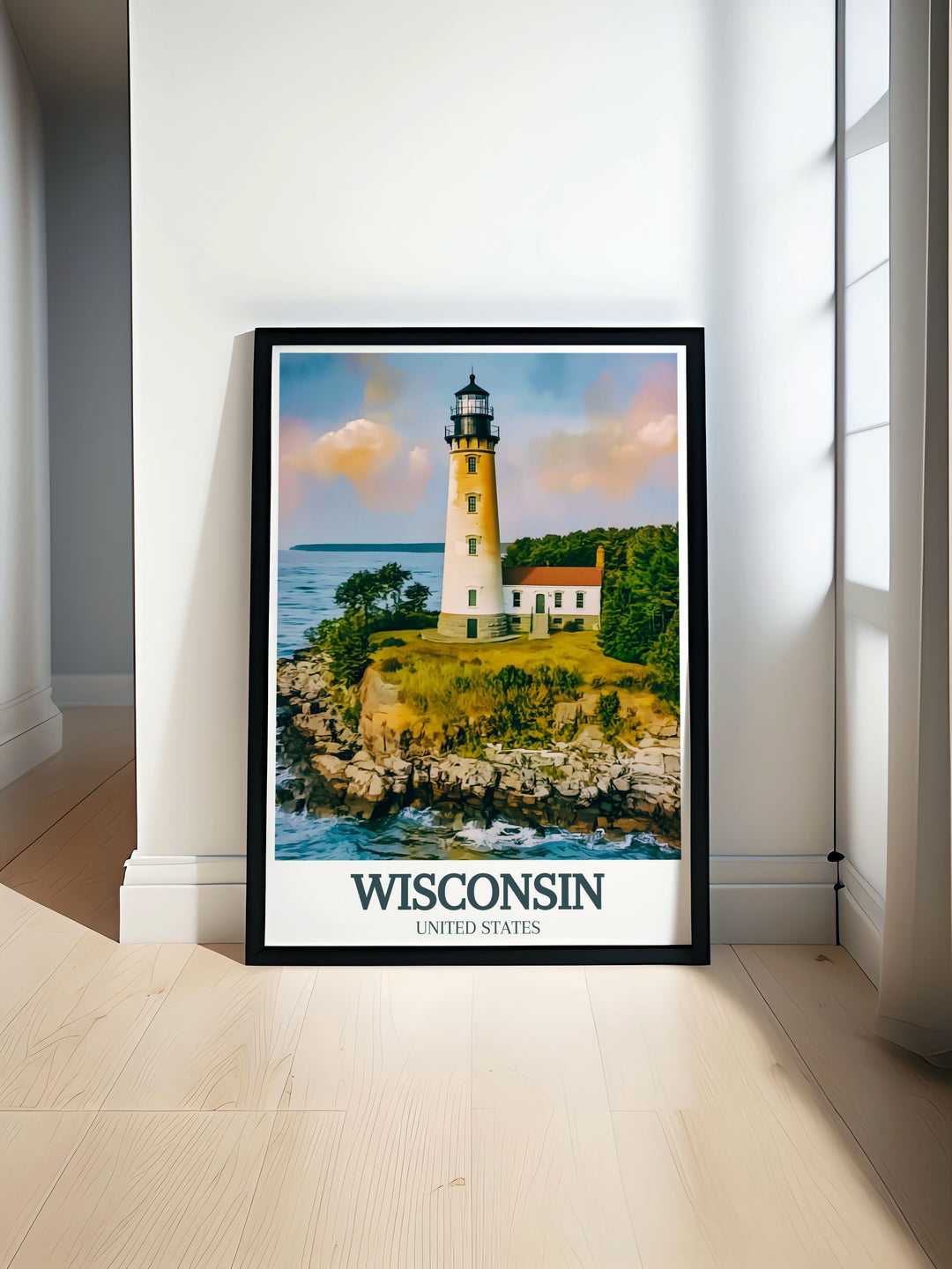 Door County Coastline and Cana Island Lighthouse artwork showcasing vibrant colors and serene views perfect for elegant home decor