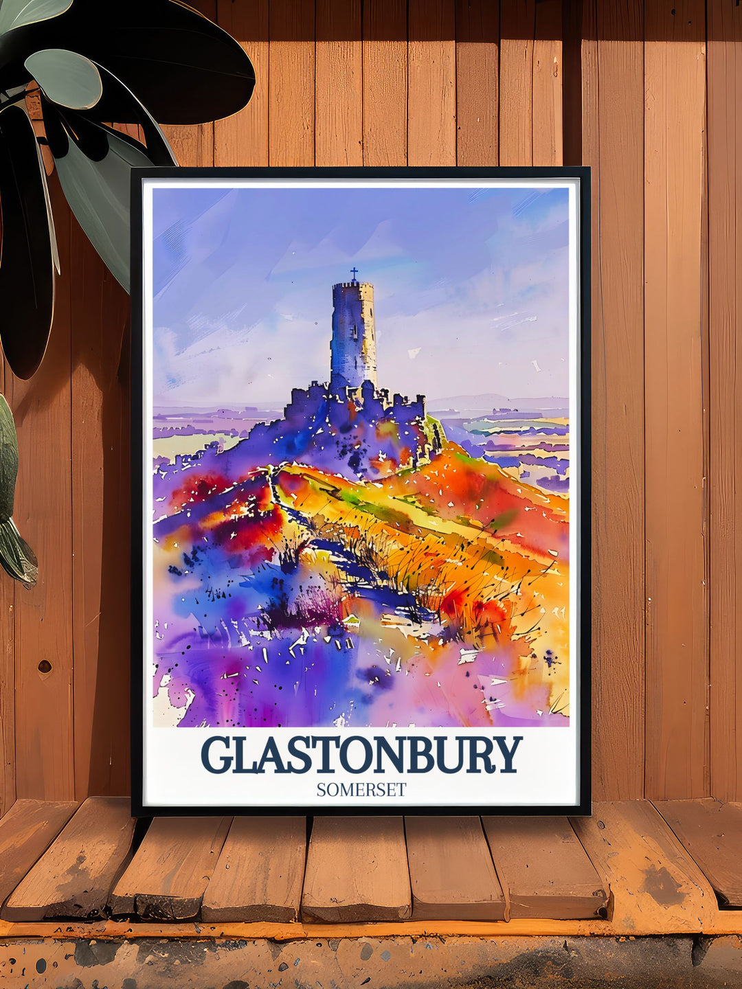 Gorgeous Glastonbury Tor artwork with St. Michaels tower and Somerset levels perfect for collectors of UK art and those looking for special Glastonbury gifts ideal for adding historical charm to any home decor.