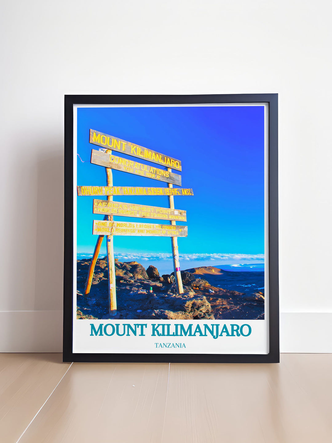 Elegant Uhuru Peak framed print capturing the majesty of Tanzanias highest summit ideal for adding sophistication to any room in your home.