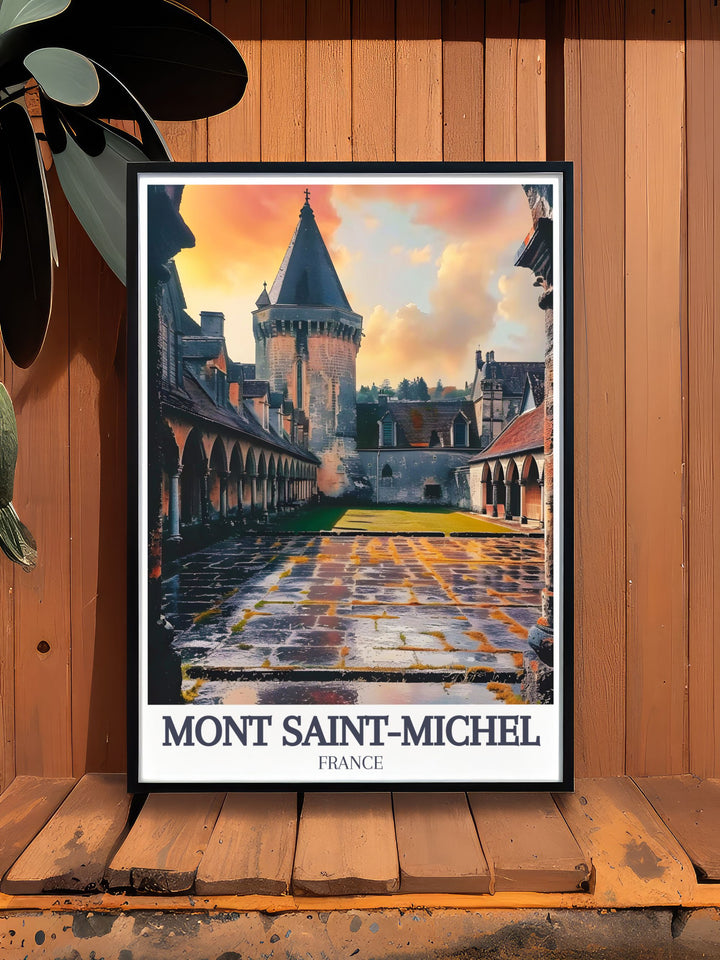 Mont Saint Michel France wall art depicting The Abbey Courtyard ideal for transforming your living space into a sophisticated and elegant haven with its breathtaking detail and vibrant colors.