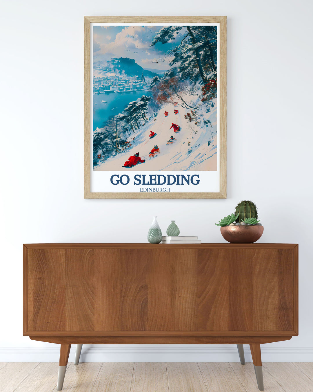 Perfect for winter enthusiasts, this Sledding Art Print captures the iconic Arthurs Seat in Edinburgh on a snowy day. Ideal for home decor, its a great gift for those who love the excitement of outdoor winter sports.