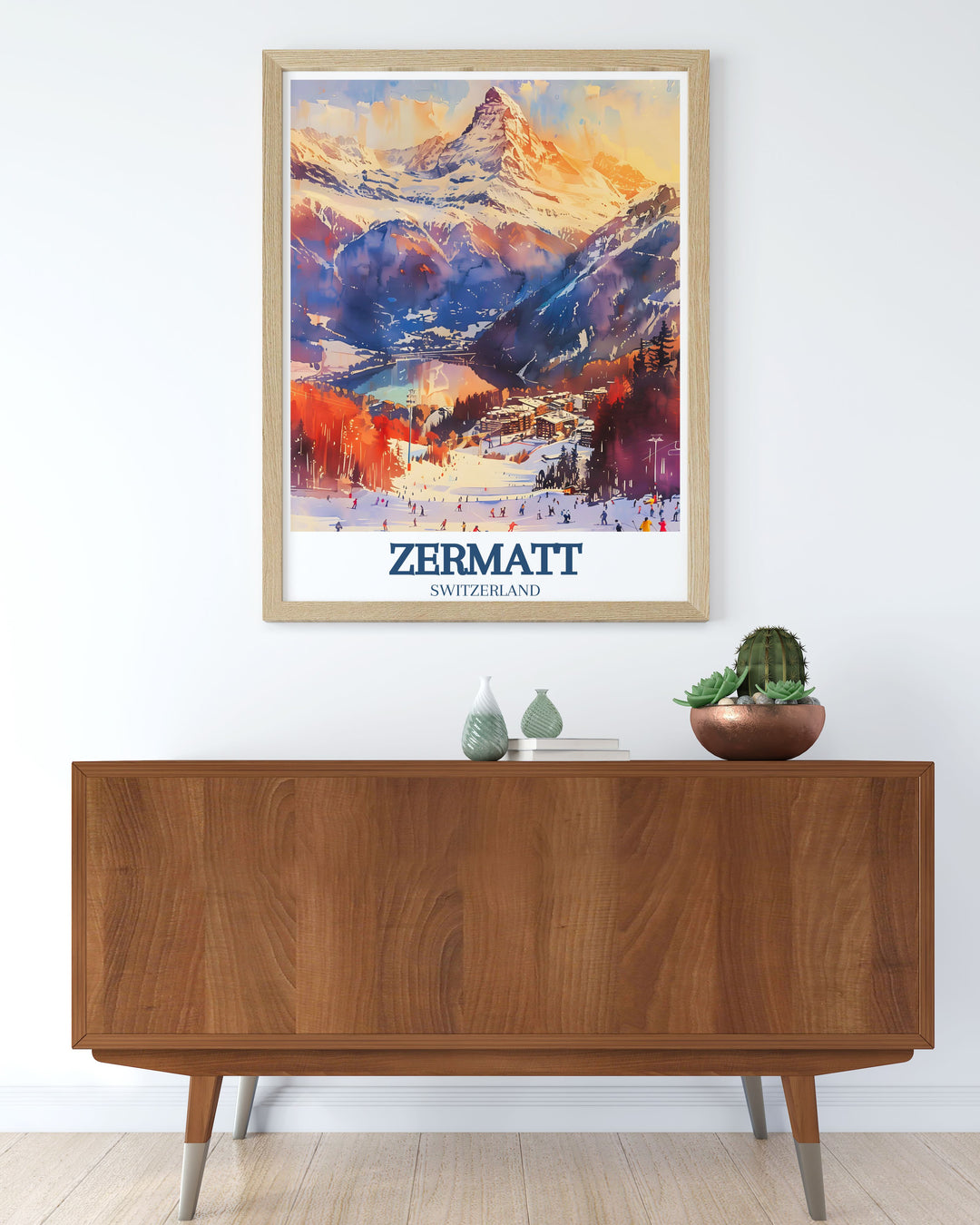 Beautiful Ski Resort Art with Sunnegga Paradise Rothorn Leisee Lake capturing the breathtaking beauty of the Swiss Alps in vibrant prints