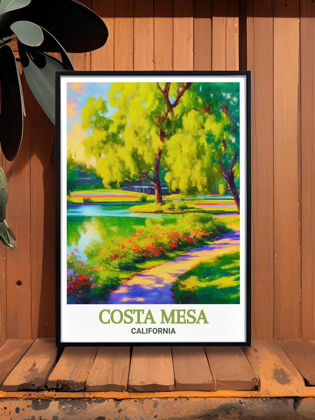 Featuring a detailed depiction of Costa Mesas TeWinkle Park, this travel print captures the natural and architectural highlights of the city. A perfect piece for those who appreciate Californias iconic parks and cityscapes.