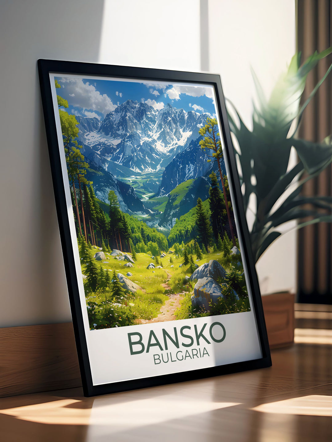 Bansko Ski Resorts modern lifts and stunning mountain views are beautifully depicted in this art print, making it a versatile piece for any home decor.