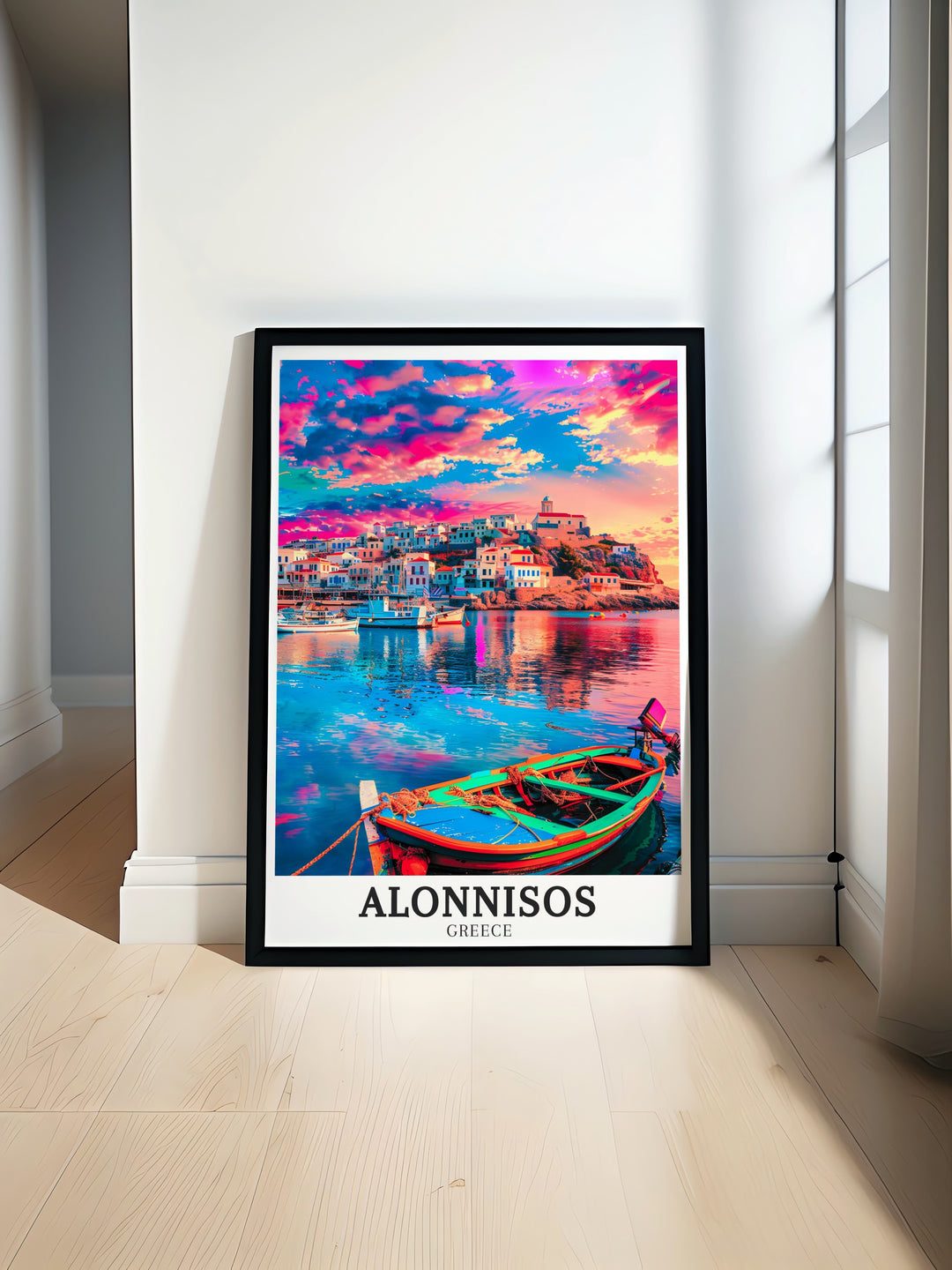 Old Town wall print showcasing the cultural and architectural beauty of Alonnisos. The print brings the vibrant life of the Old Town to your home, perfect for those who appreciate Greek history and island life.