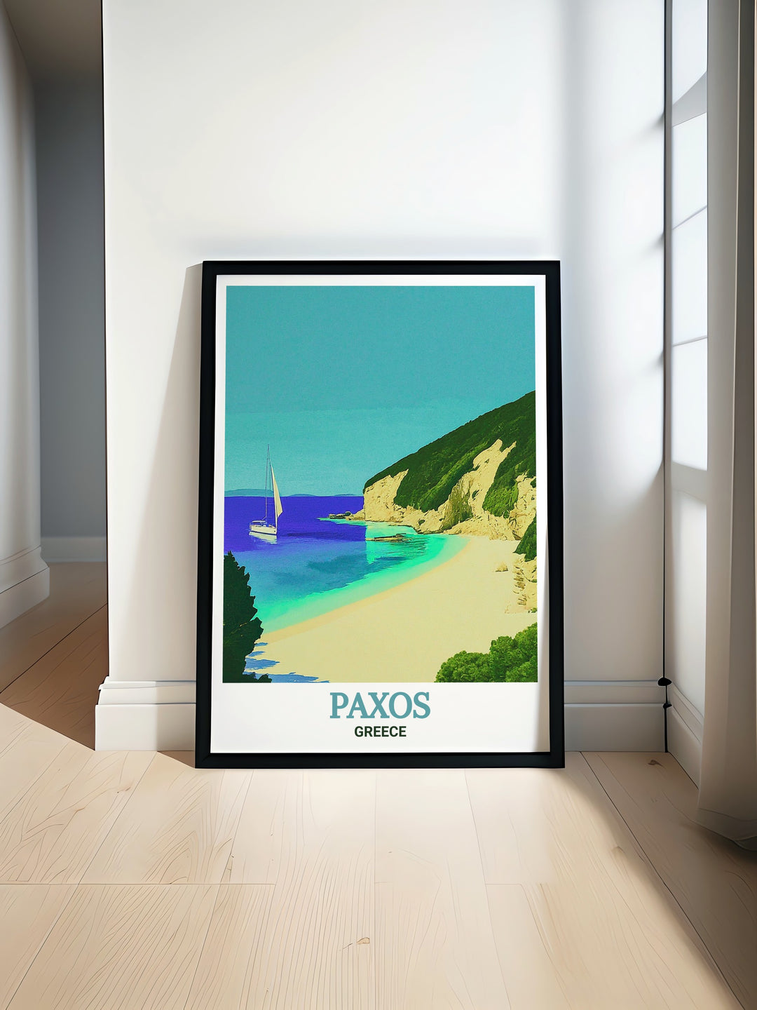 Paxos travel art featuring Erimitis Beach in stunning detail brings the beauty of Greece island prints to life perfect for adding a touch of Greek elegance to your home decor Greece travel prints ideal for any living room or office wall