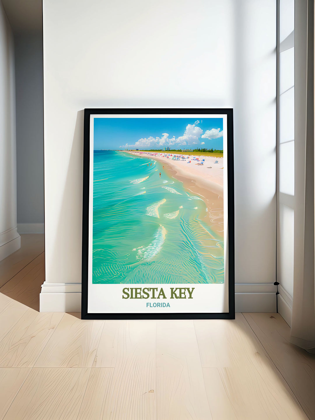 This Siesta Key Print features a detailed black and white map that adds sophistication to Siesta Beach modern decor perfect for any living room or office space.