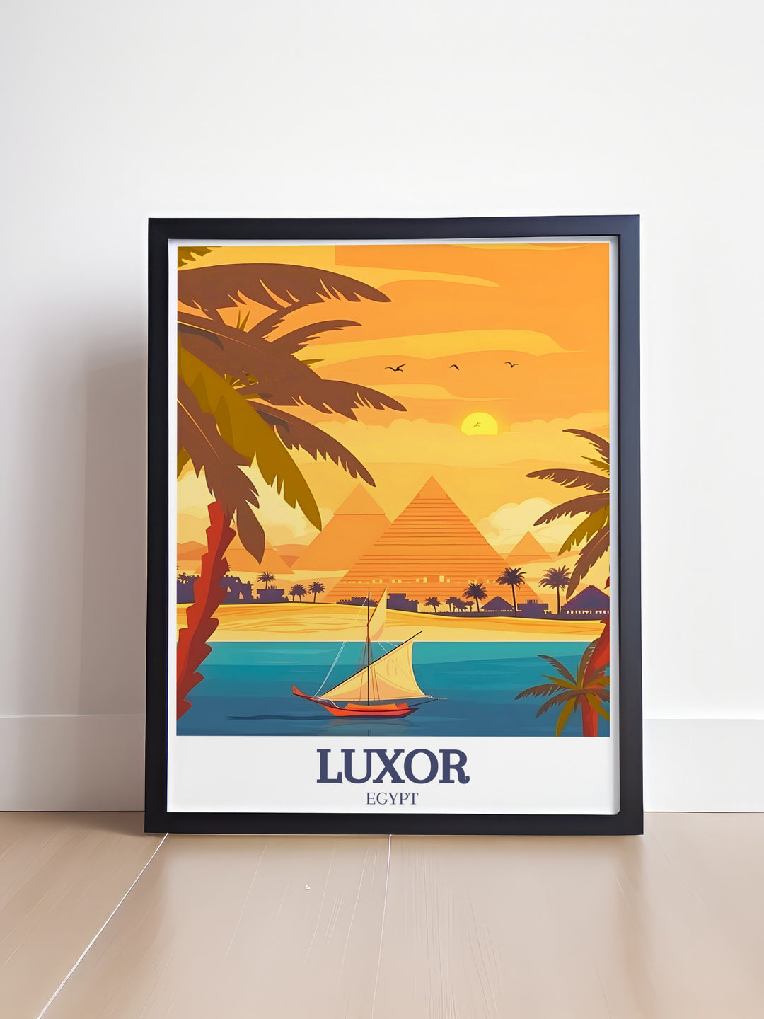 Luxor wall art featuring the Pyramids of Giza and Nile River ideal for adding a touch of sophistication and history to any space perfect for Egypt art enthusiasts looking for unique home decor