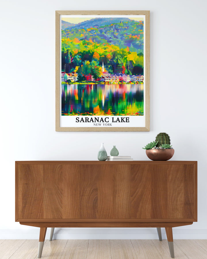 Bring the peaceful ambiance of Saranac Lake into your home with this stunning artwork showcasing Lake Flower and Saranac River A perfect addition to any New York State decor collection this piece captures the essence of the Adirondack Mountains