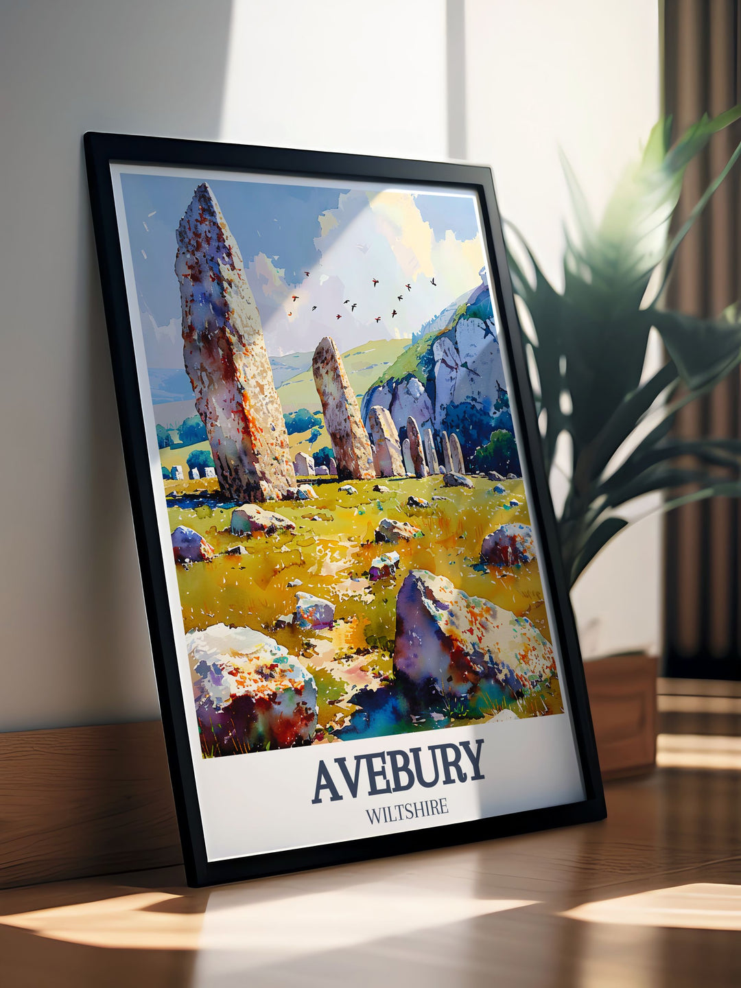 Highlighting the natural beauty of the North Wessex Downs, this travel poster features lush rolling hills and historical landmarks, ideal for nature enthusiasts and home decor lovers.